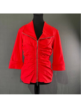 Joseph Ribkoff Jacket Women’s 8 Ruched Zip Fitted Blazer Structured Career Red